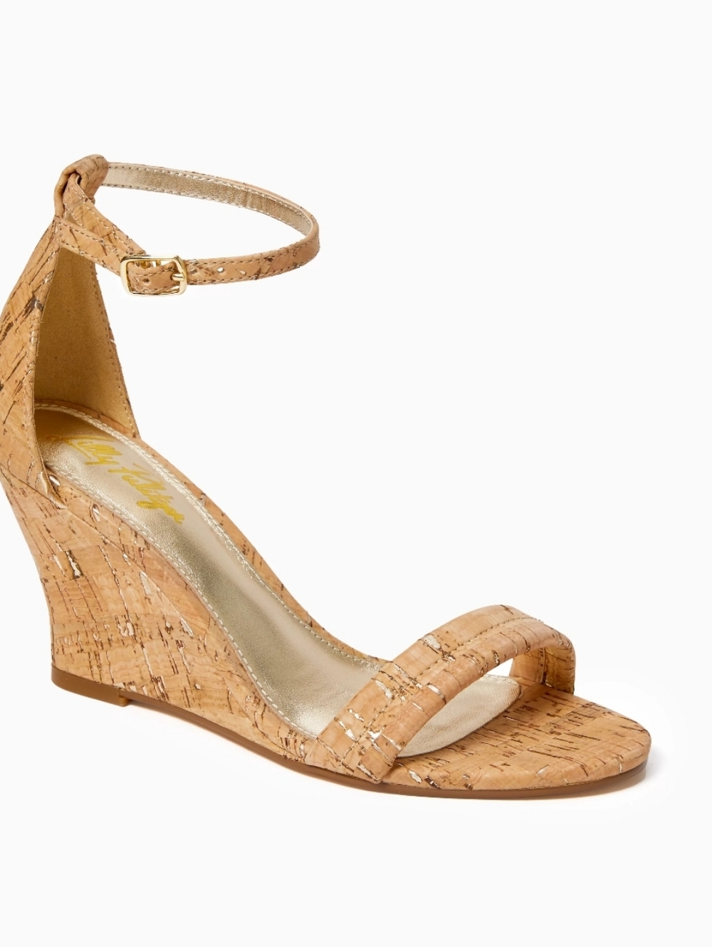 LILLY PULITZER Jenna 3" Wedge Heel Size 8.5 Metallic Ankle Strap